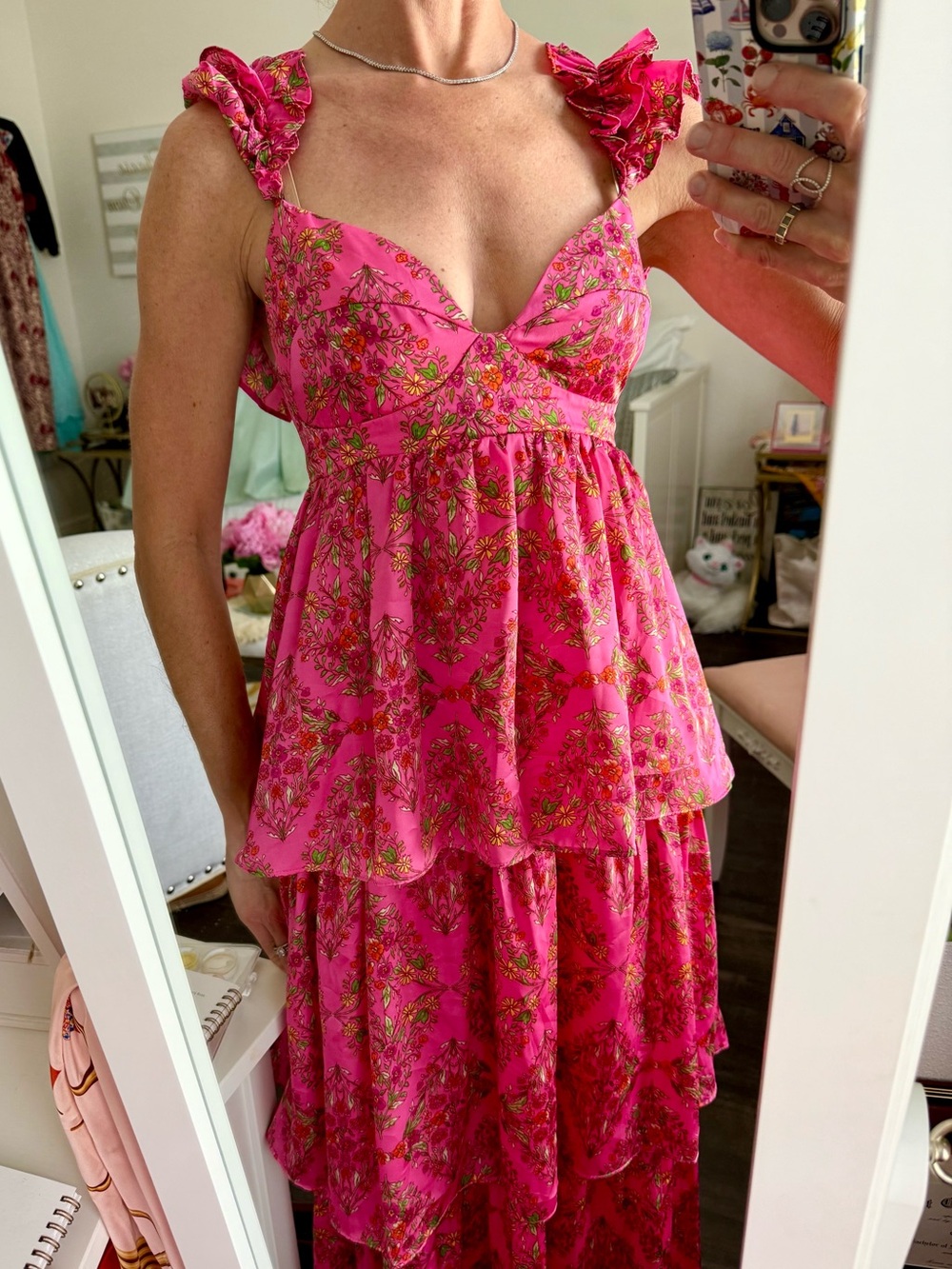 Karlie Pink Floral Ruffle Strap Tiered Maxi Dress Romantic Coquette - Picture 2 of 12